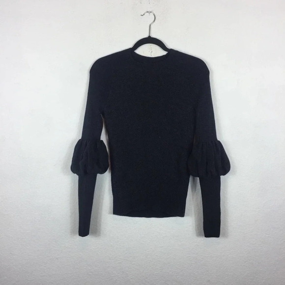 Club Monaco Ellodie Grey Wool Ruffle Puff Sleeve Knit Sweater XS - Picture 3 of 12